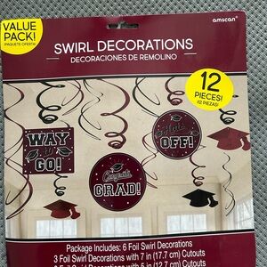 Amscan Swirl Decorations - Black and Maroon Graduation Party Supplies NWT